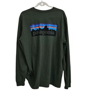 Patagonia Shirt Mens Large Green Long Sleeve Logo Responsibili-Tee Outdoor Top